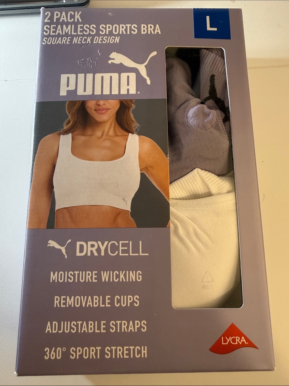 Puma Seamless Sports Bra 2-Pack — White & lavender